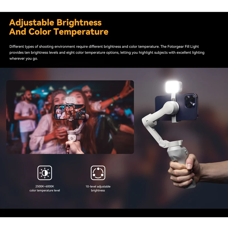 Imagem -04 - Fotorgrear Gbl01 Magnética Mini Luz de Preenchimento 2500k6000k com Caixa de Carregamento para Dji Osmo Móvel Zhiyun Feiyu e Outros Gimbals