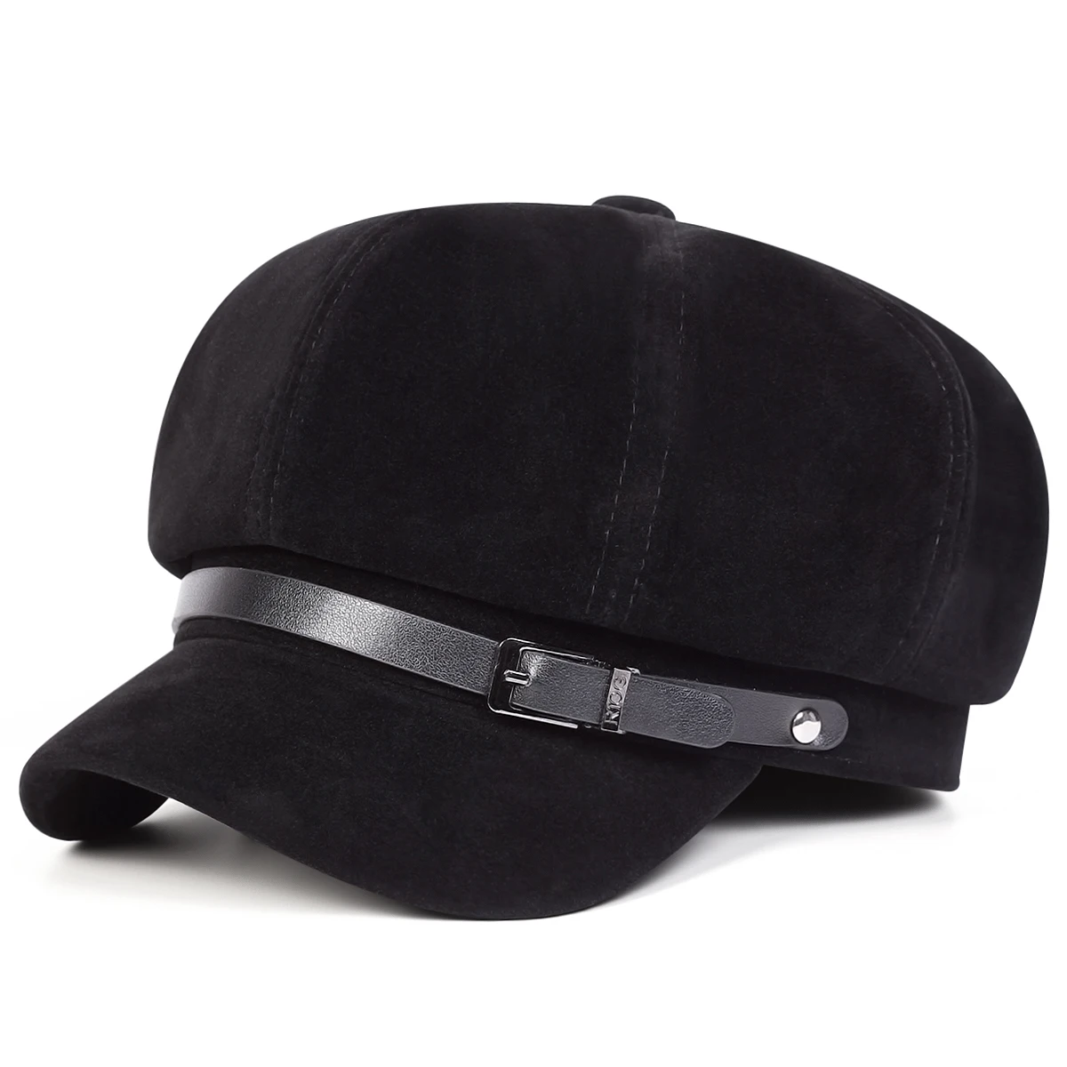 Unisex Suede Belt Buckle Newsboy Hat Spring and Autumn Retro Beret Hats Wild Casual Hats Octagonal Cap