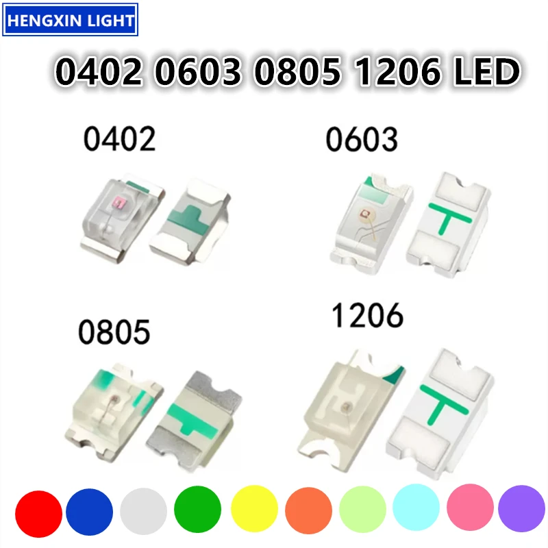 100PCS Super Bright 0402 0603 0805 1206 SMD LED, Red Yellow Green White Blue, Light Emitting Diode Clear LED Light Diode