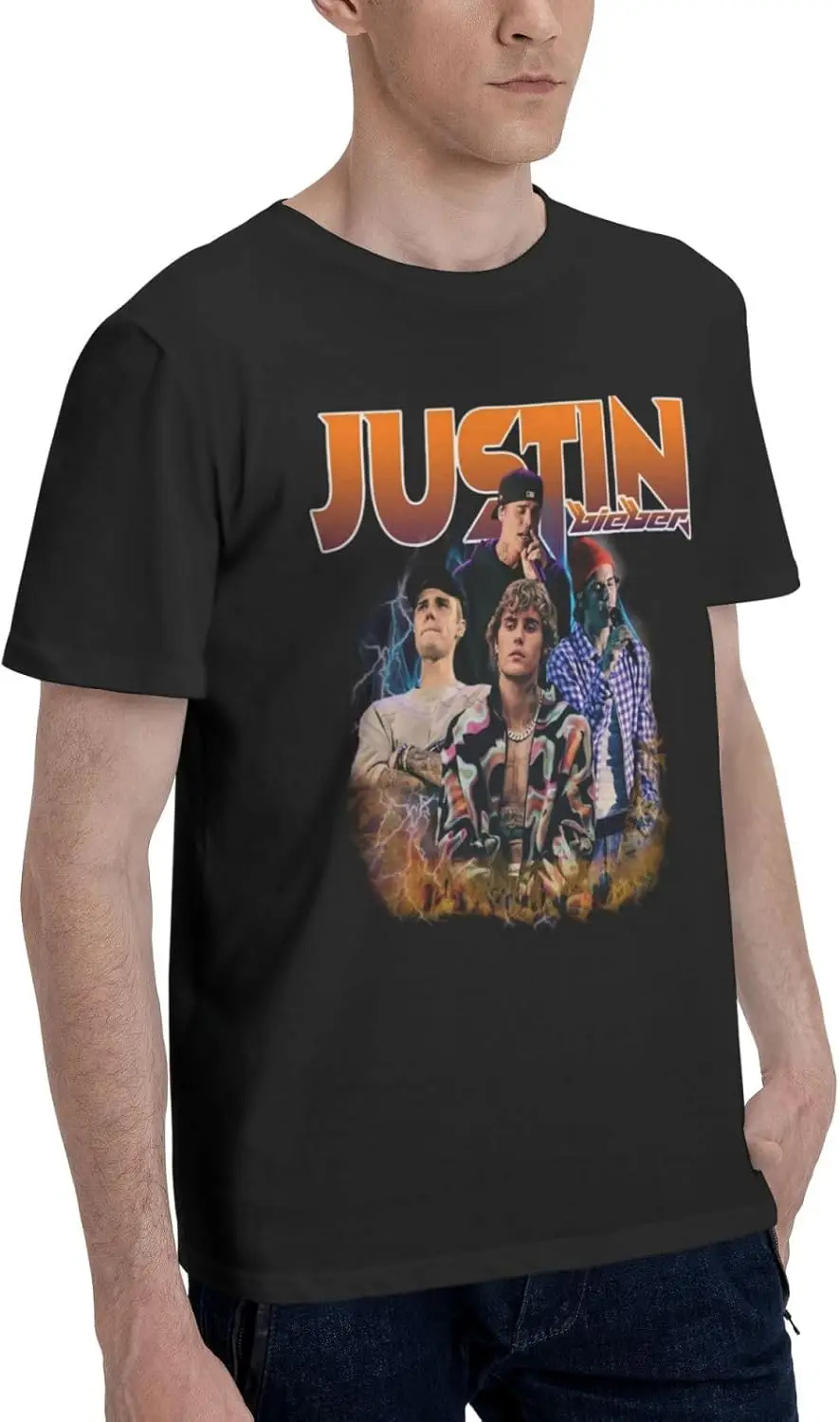 Men's JustinS and Vintage Crew Neck T-Shirts Music BieberS Print Short Sleeve Graphic Tees Funny Design T Shirt 3X-Large