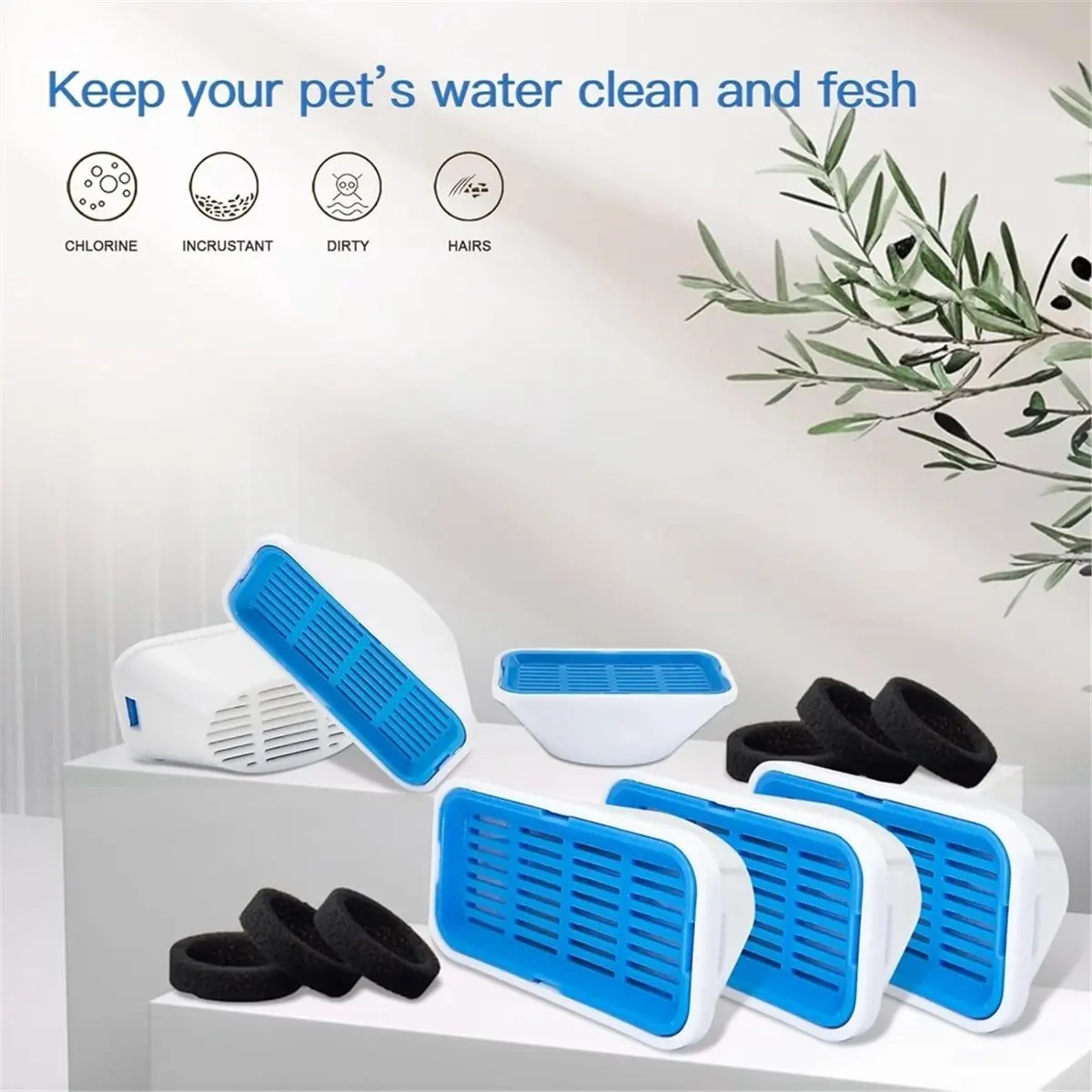 A803K Replacement Filters for 3.2L/2.5L Cat Water Fountain,for Pet Fountain, Removes Impurities and Odors for PEKTACO SUMMER