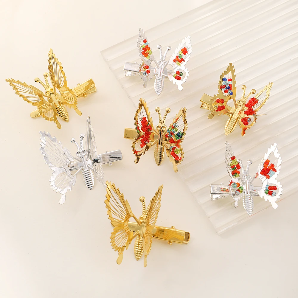 2/4pcs Women Girl Elegant Butterfly Hairpin Metal Accessories Trembling Butterfly Side Clip Moving Butterfly Hairpin Headdress