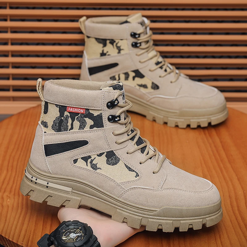 

Men's retro casual high top boots autumn winter men's motorcycle and ankle boots lace up work shoes Botas Hombre cowboy boots