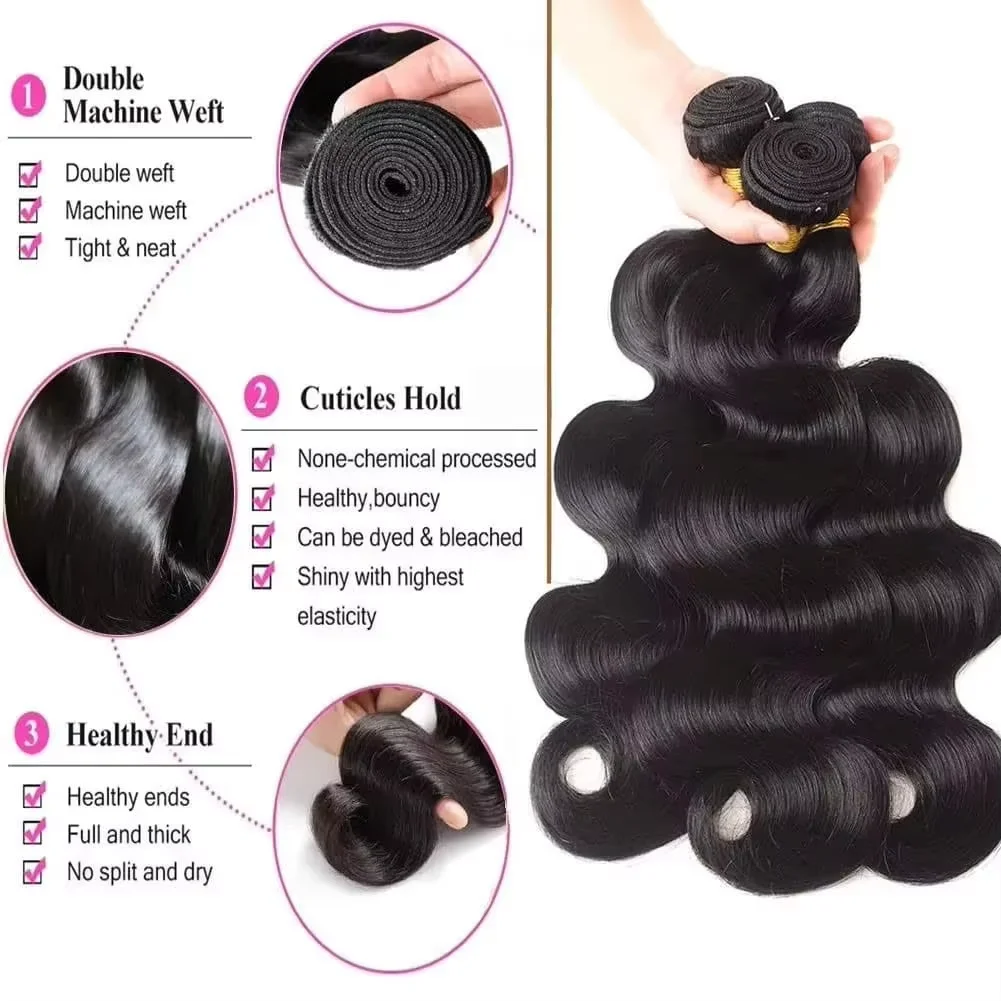 Virgin Peruvian Body Wave Human Hair Bundles With Closure Invisible Melt Skin 4x4 5x5 13x4 HD Lace 3 4 Bundles Weave With Frontal image 4