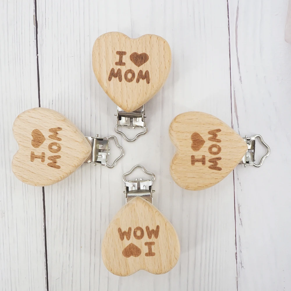 

Chenkai 50PCS Heart Wooden Clip Food Grade Beech Wood Dummy Clip for Baby Teething Pacifier Chain Holder DIY Gift Accesories