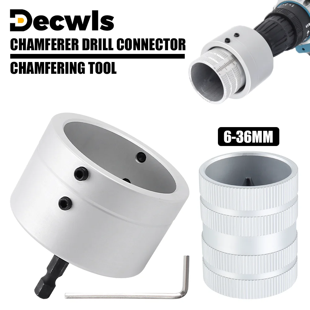 

Соединитель для сверла для снятия фаски, внутренний диаметр 48 мм, соединительный стержень 1/4 дюйма, развертка для снятия заусенцев с металлических труб, адаптер для сверла для снятия фаски с труб 6–36 мм