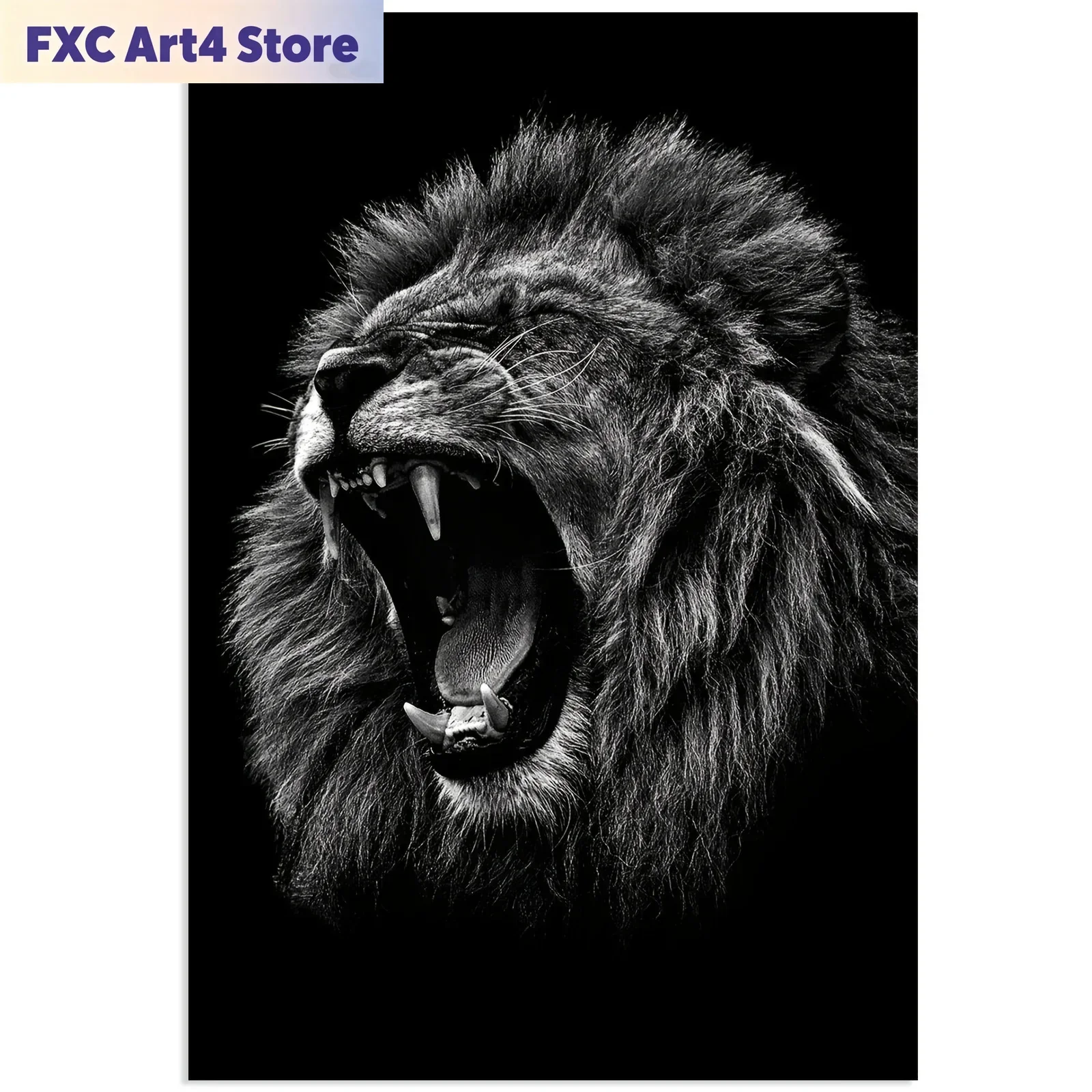 Frameless 1pc Frameless Canvas Animal Poster, 12x18 Inch Angry Lion Black and White - Perfect for Bedrooms, Living Rooms, Hallwa