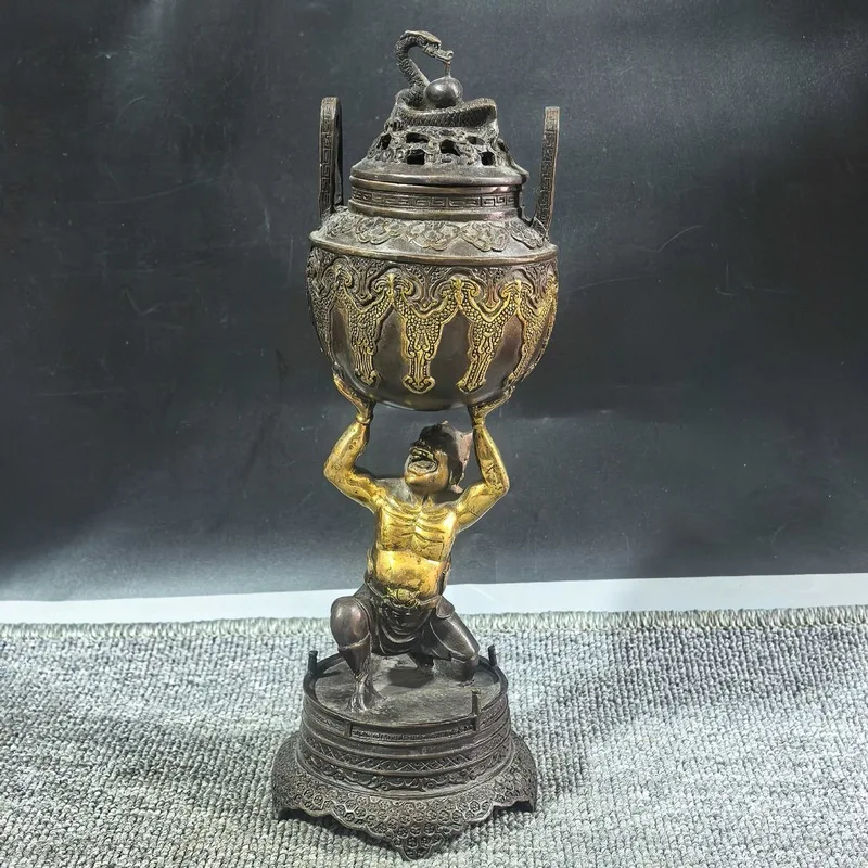 Gilt copper Vajra incense burner, a golden hand holding a powerful statue, incense burner for home, living room, or office decor