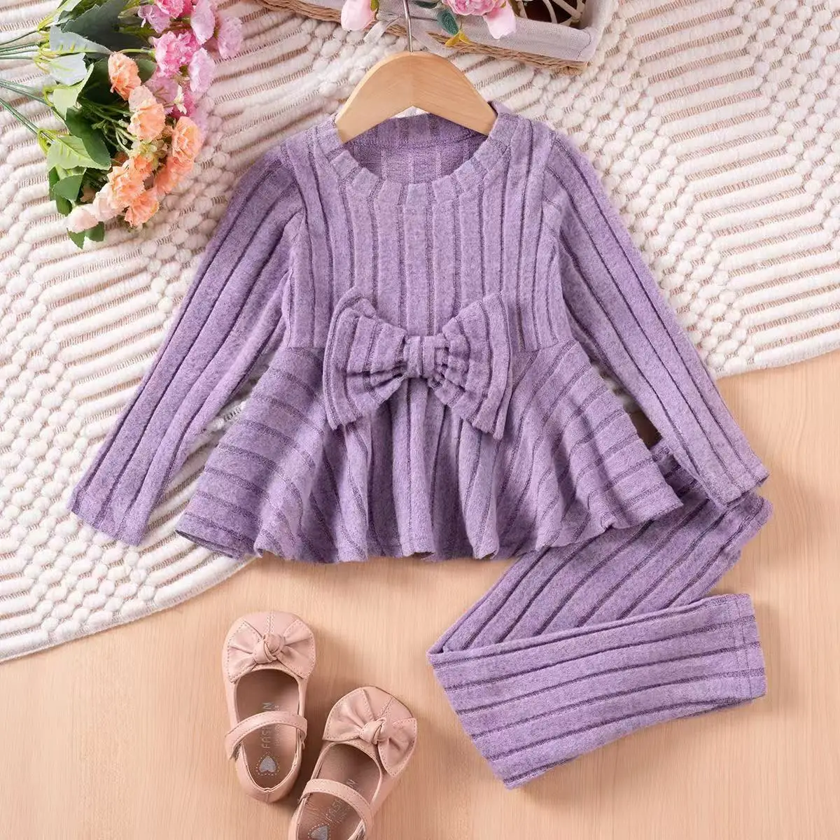 

Korean Version Of Girls' Casual Small Fragrant Style Set for Baby Girls In Spring Children's Ruffle Edge Two-piece Head Set