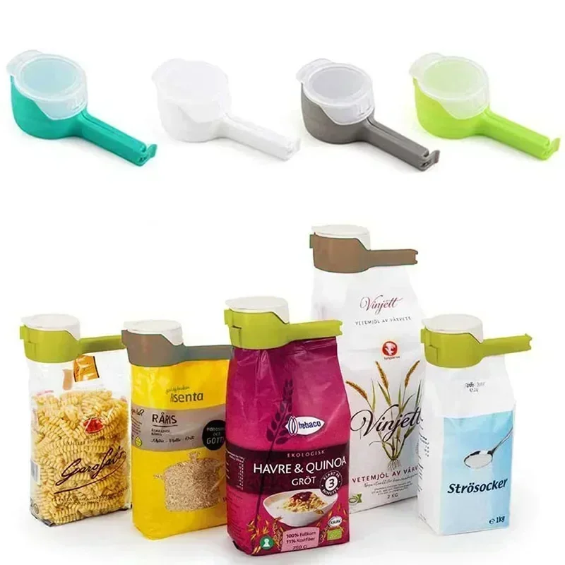 Food Preserving Bag Closure Clip Oat Dispense Spout Snack Bag Clip Moisture Seal Clip Fresh Keeping Sealer Clamp Kitchen Gadget