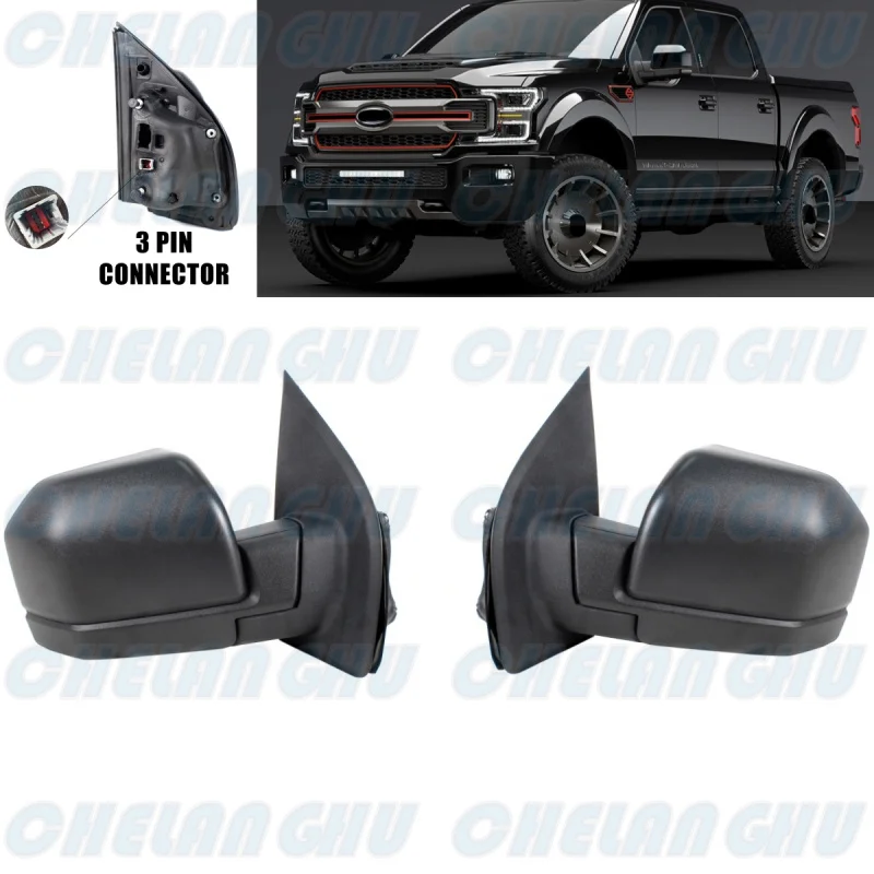 

For Ford F150 2015 2016 2017 2018 2019 2020 2021 US Version 1 Pair 3 Pins Satin Black mirror assembly With Power Adjust