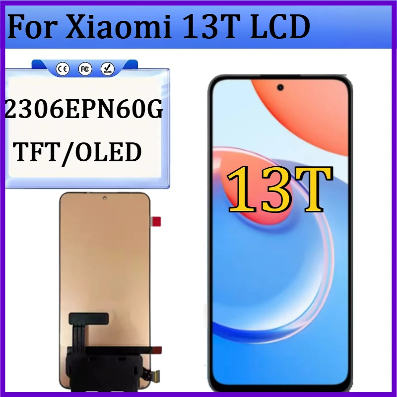 

New TFT/OLED Screen For Xiaomi 13T LCD 2306EPN60G Display Touch Screen Digitizer NO Frame For Mi 13T Replacement