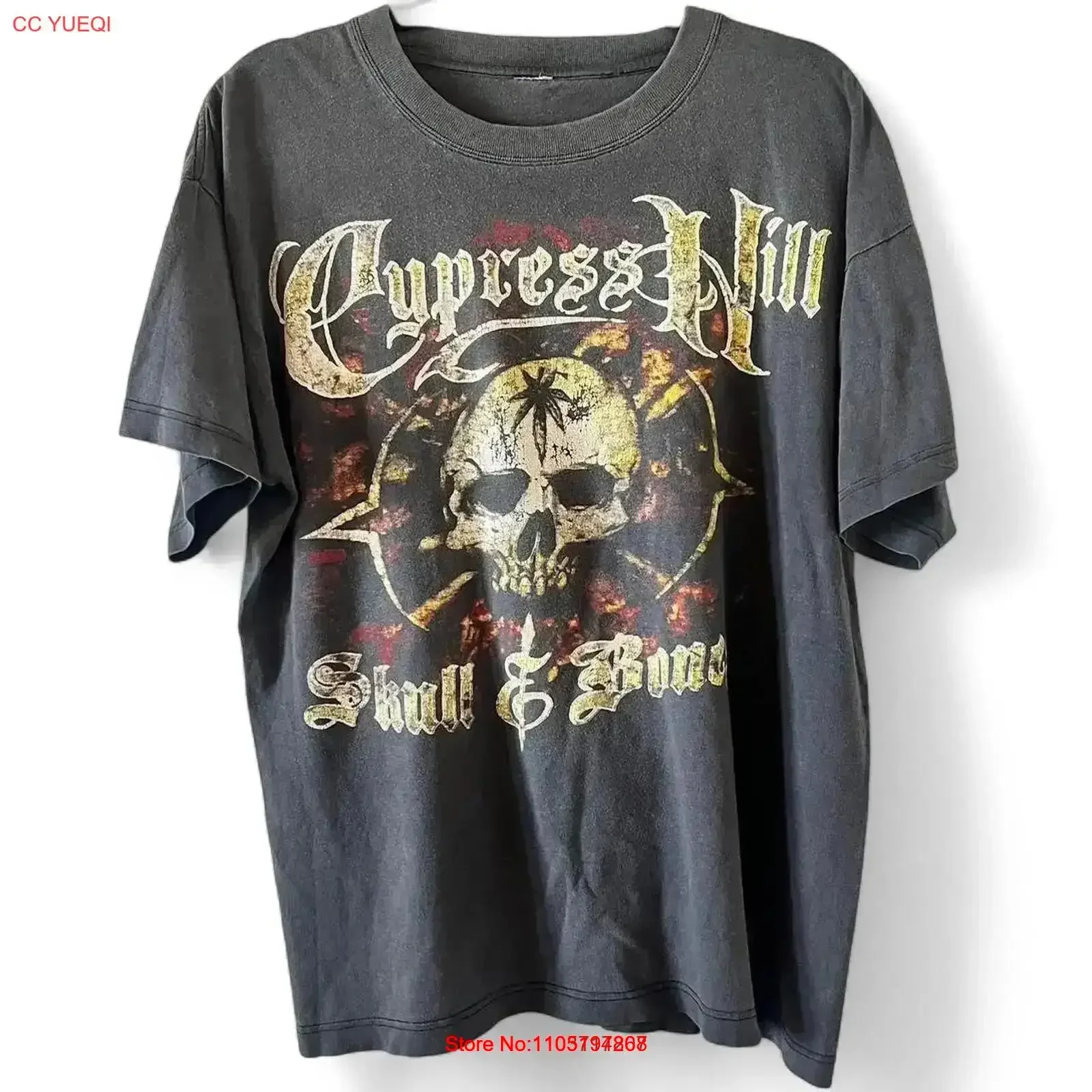 90s Cypress Hill Skull Bones charcoal T shirt Basic tee NH17115 vintage Washed Stylish Versatile streetwear Soft homme graphic