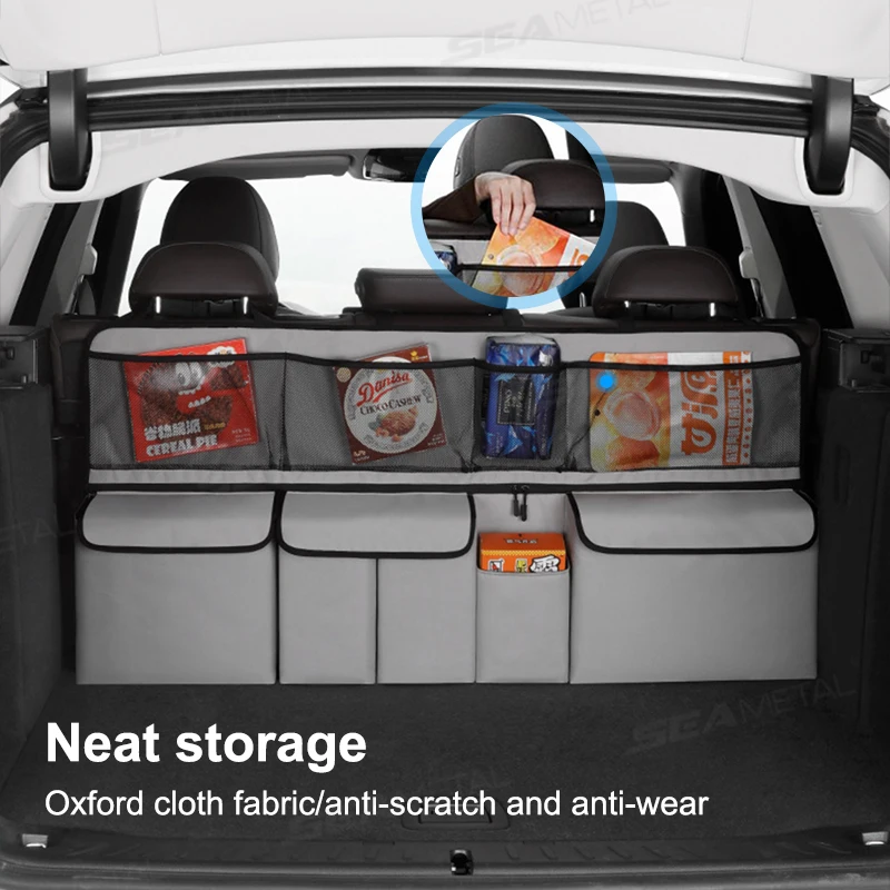 SEAMETAL 9-Pocket Car Organizer Seat Back Hanging Storage Bag Wear-Resistant Oxford Colth SUV/MPV Trunk Organizer with Zipper