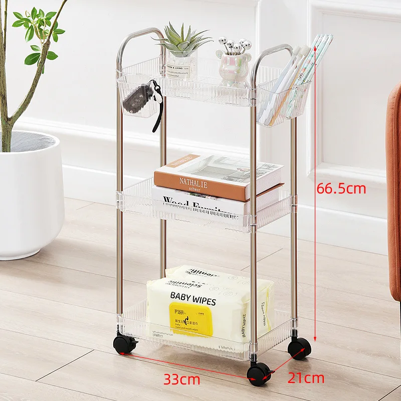 تخزين الرف عربة Ins شفافة عربة صغيرة تخزين الرف الطابق متعدد الطبقات الحمام غرفة نوم وجبات خفيفة لقط الرف متعددة الأغراض