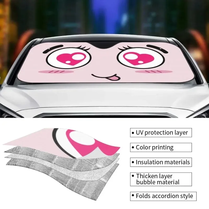 مظلة شمسية مخصصة للزجاج الأمامي للسيارة مطبوعة بالكامل |   عزل الحرارة للحماية من الأشعة فوق البنفسجية |   بوليستر + رقائق الفقاعات - مقاسين مع أكواب شفط
