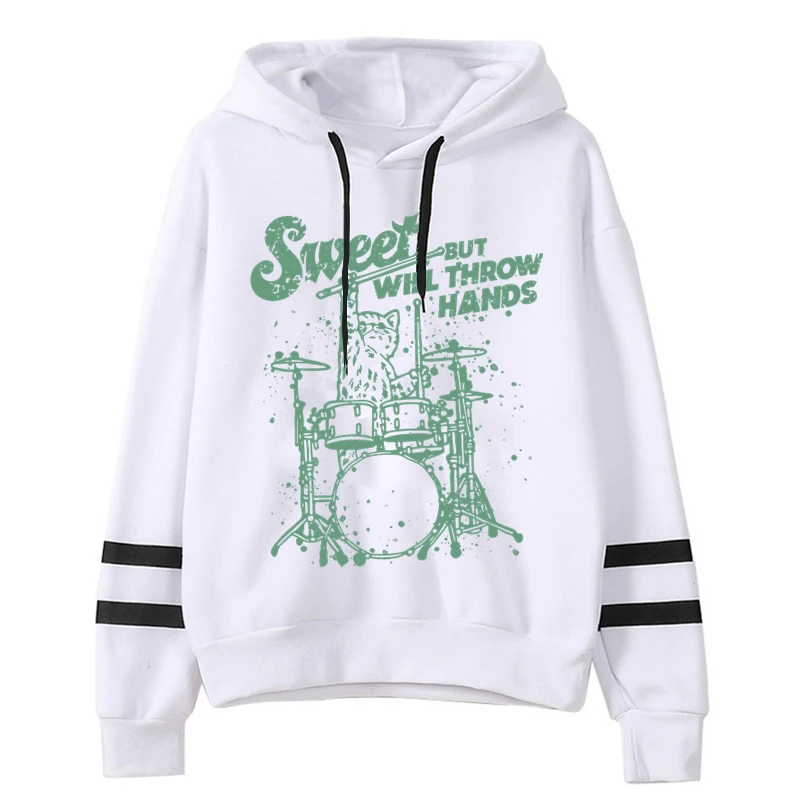 Drumming Lover Fashion Casual Hoodies A Cat Drummer Drumming Harajuku Fashion Hoodie Funny Animal Cat Lover Sweatshirt Jumper