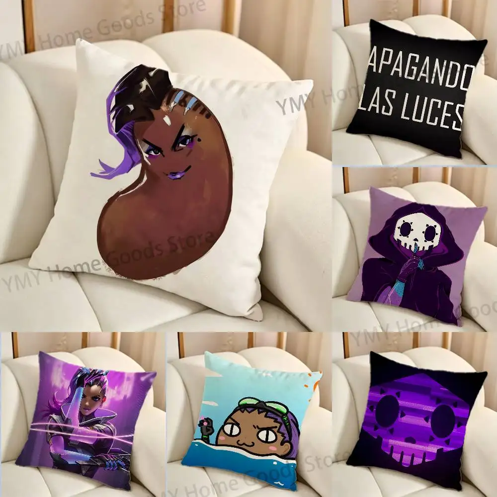 Hacker Sombra O-Overwatch Print Throw Pillow Cover Square Cushion Case for Living Room Bedroom Decor