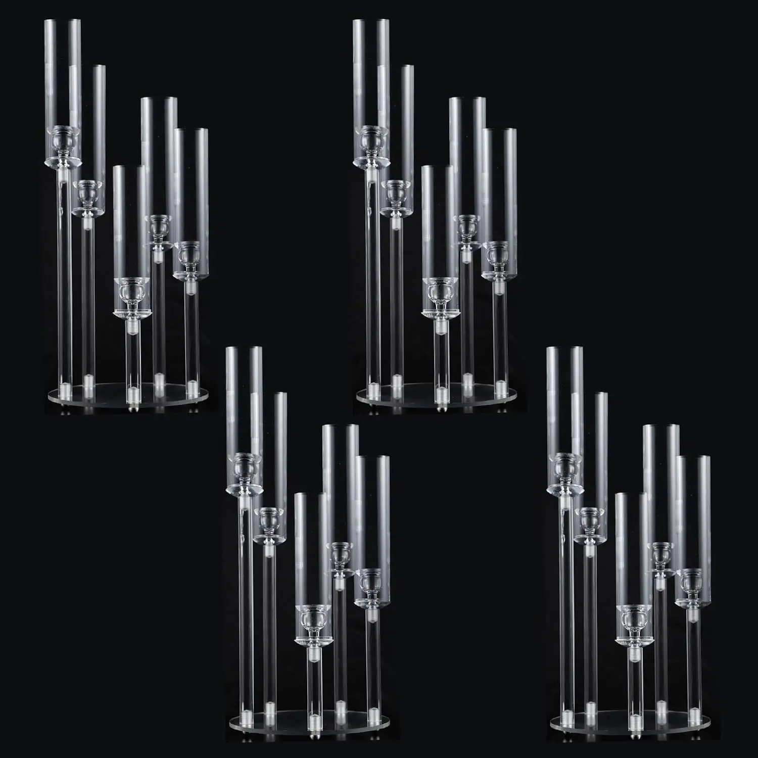 

4PCS 5 Arm Acrylic Candelabra for Wedding Crystal Clear Candle Stick Holders Candelabra Table Centerpiece for Party Fit 0.8 LED