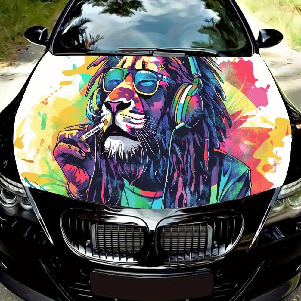 

Sunglasses Lion Print car hood stickers, waterproof self-adhesive, scratch resistant, easy to stick, durable car PVC stickers, c