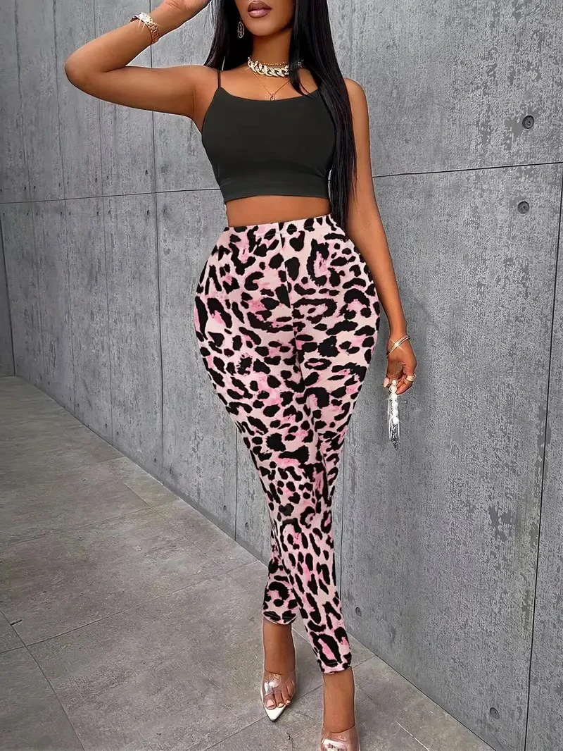 Women\'s  Sports Pink Leopard Print Pants Leggings Slim Fitting Fashionable Leggings Sexy Casual Leggings