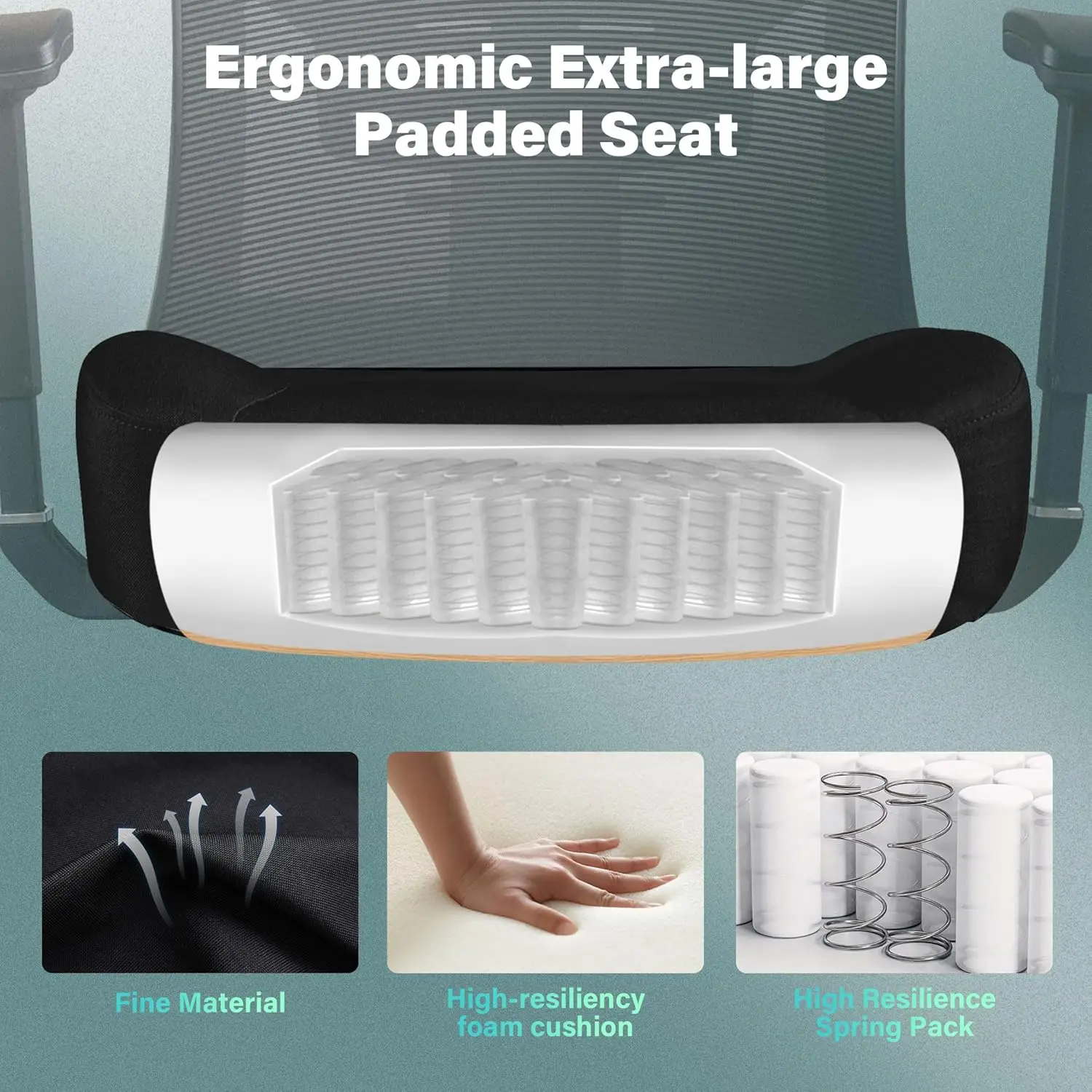 كرسي مكتب كبير وطويل بوزن 450 رطل، كرسي شبكي مريح عالي الظهر مع دعم خصر ثنائي الأبعاد وقاعدة معدنية شديدة التحمل #3