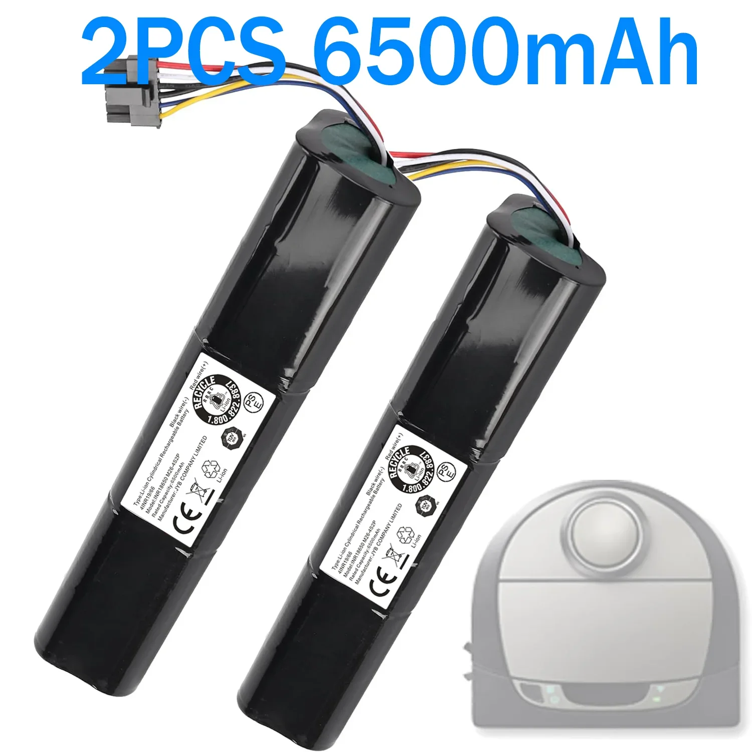 14.4V 6500mAh Li-Ion vervangende batterij voor Neato D3 D4 D5 D6 D7 robotstofzuigers, onderdeelnummer: 945-0225