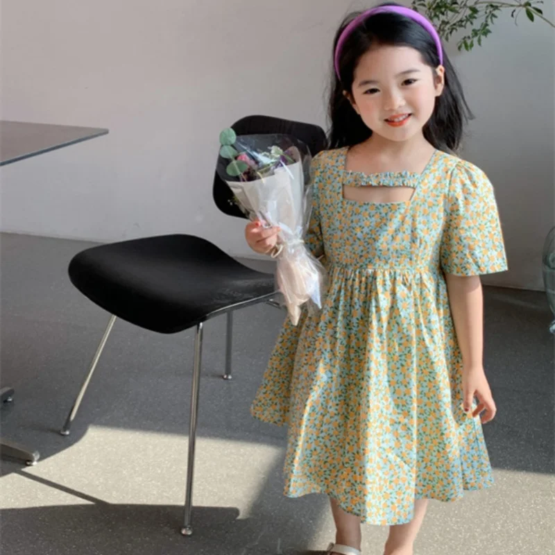 Girl Dress Kids Baby Party Evening Gown Cotton 2024 Vintage Spring Autumn Outwear Garden Flower Girl Dress Children Clothing