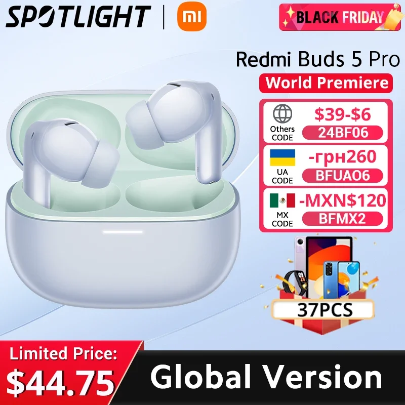 [World Premiere] Global Version Xiaomi Redmi Buds 5 Pro 38 Hours Long Battery Life TWS Earbuds 52dB Active Noise Reduction