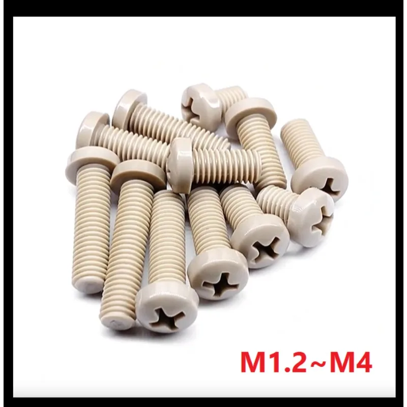 M1.2 to M4 High-Temperature Resistant Corrosion-Resistant PEEK Cross Pan Round Head Plastic Machine Insulation Screw