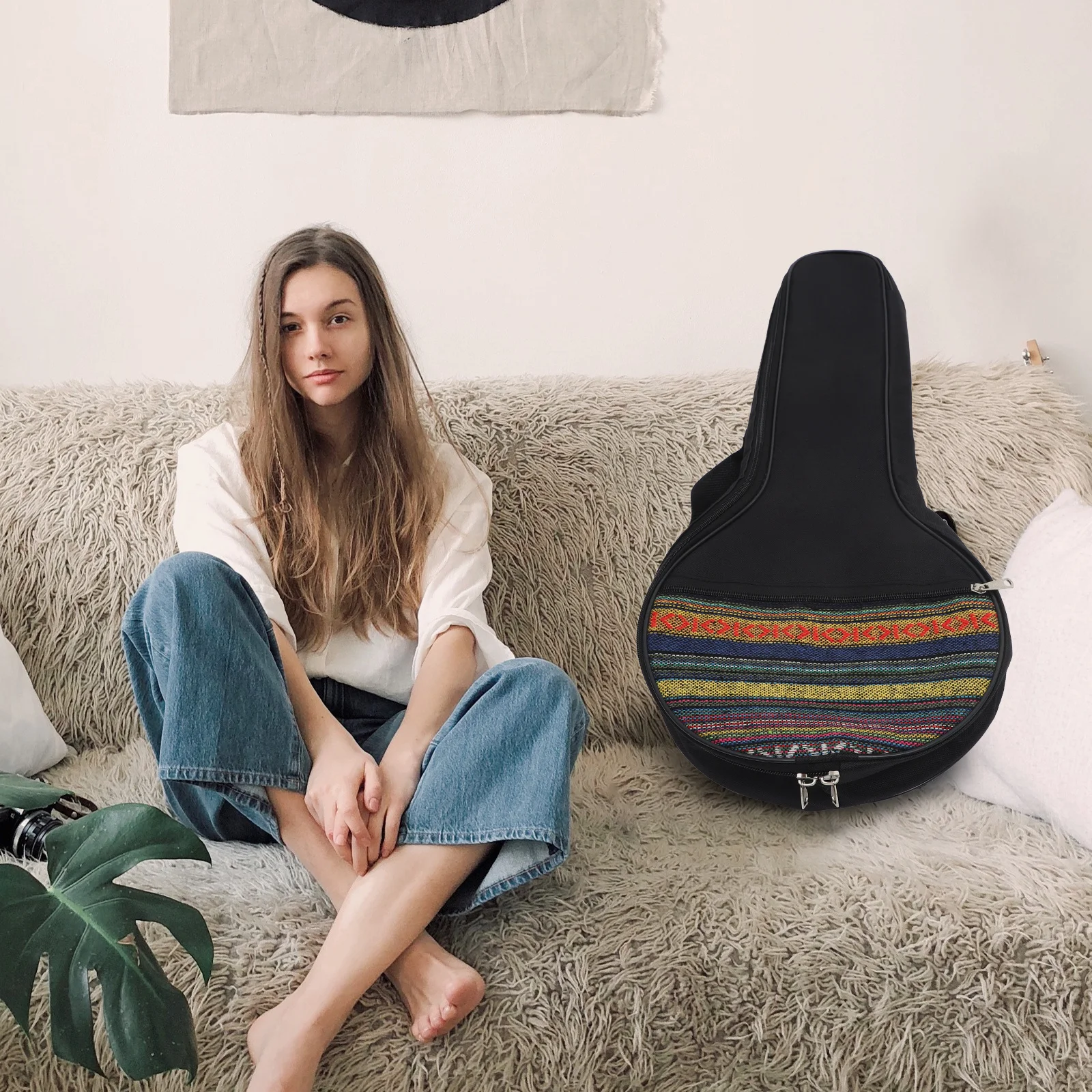 

1pc Banjo Gig Bag 4 String Non-Woven Cloth Portable Carrying Case Adjustable Shoulder Strap Ethnic Pattern Banjo Pouch For Men