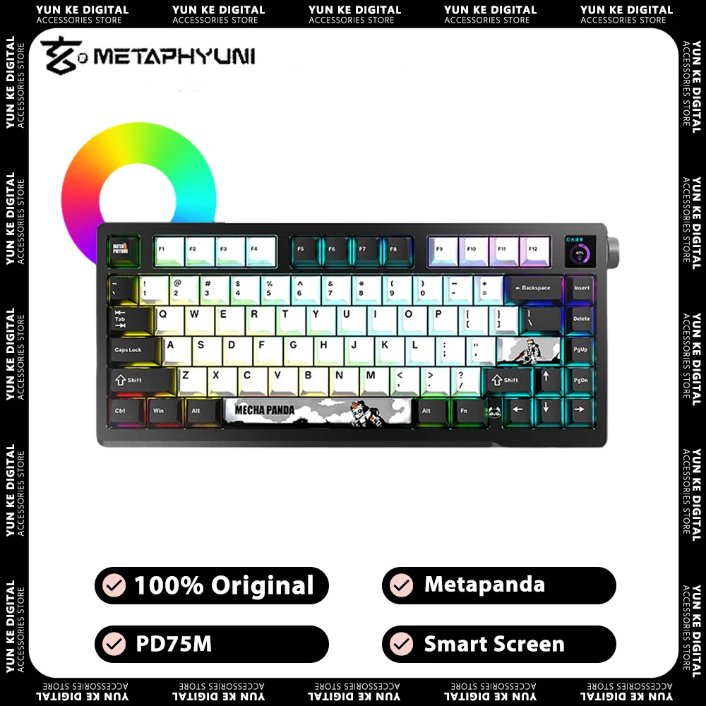 

Metapanda PD75M Mechanical Keyboard Aluminium Alloy Smart Screen Multifunctional Knob RGB Gamer Keyboard Three Mode Gasket Gifts