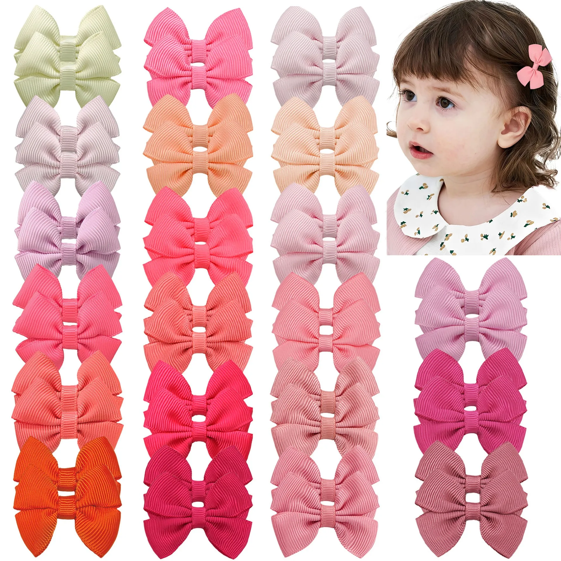 200pcs 1.8-Inch Solid Grosgrain Ribbon Hair Bow Clips Baby Girls Barrette Hair Accessories Hairpins Headwear Bulk Pack