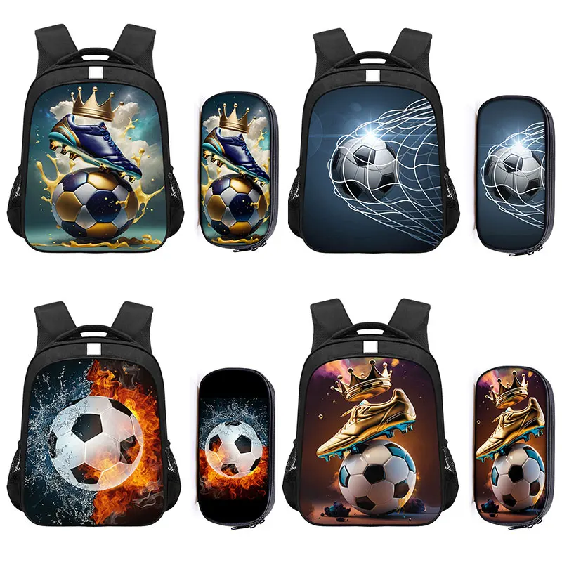 Cool Golden Soccer with Crown Print Backpack Teenager Boys Girls Football Sport Children Schoolbags Pencil Bag Backpacks Gift