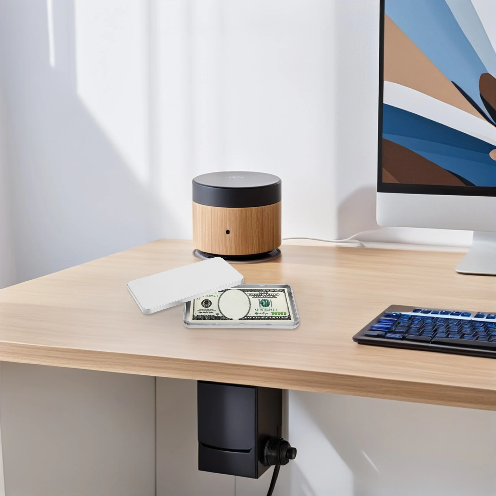 

Cash Box Large Capacity Rectangular Money Organizer For Bills Storage Case Protective Lid Metal Holder Home Business Use