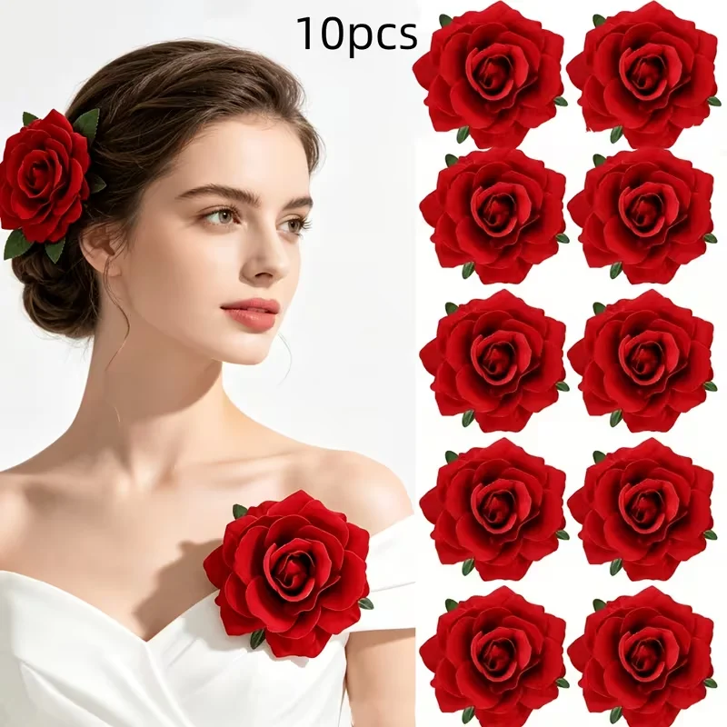 5/10 Pieces of Red Artificial Rose 2-in-1 Brooch, Elegant Temperament, Women's Dressing and Hair Accessories