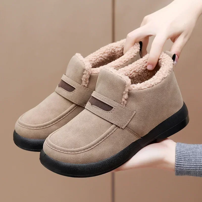 Women's Snow Boots Moccasins Soft Loafers Women's Winter Korean Casual Warm Short Boots Female Comfort Slip on Flat Cotton Shoes