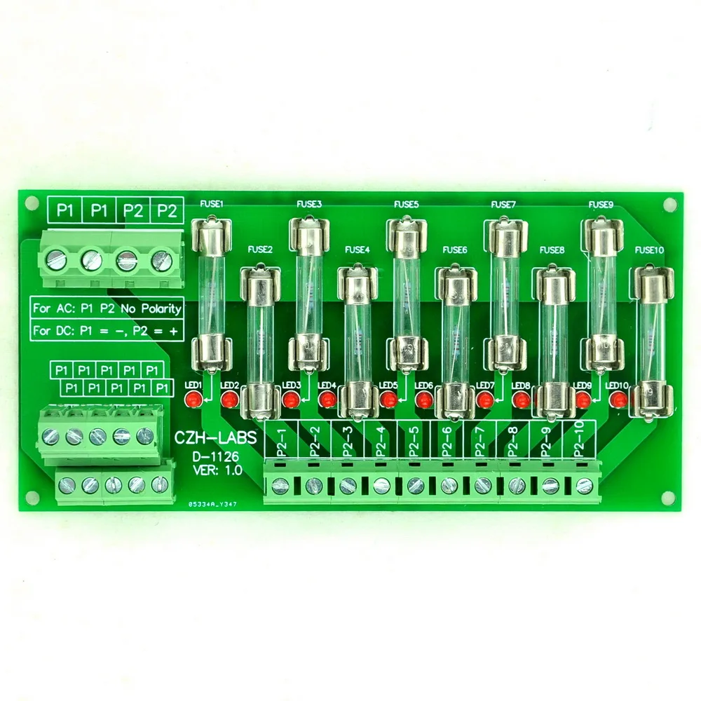 

CZH-LABS 80~140VAC Panel Mount 10 Position Power Distribution Fuse Module Board.