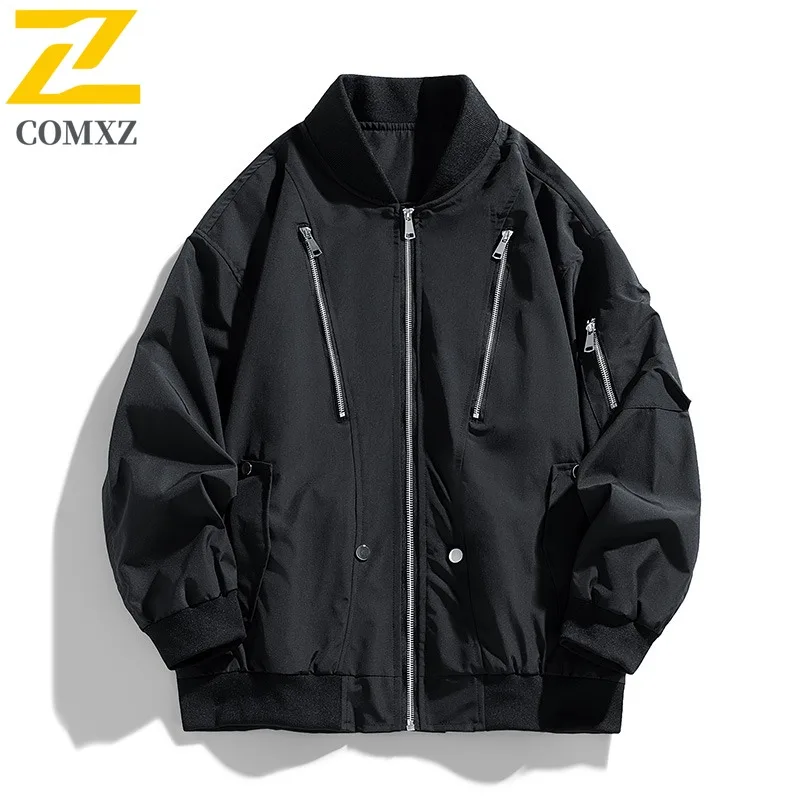 

COMXZ 2025 Men American Vintage High Street Baseball classic Jacket Loose Fit Workwear Casual Fashion Coat Trendy