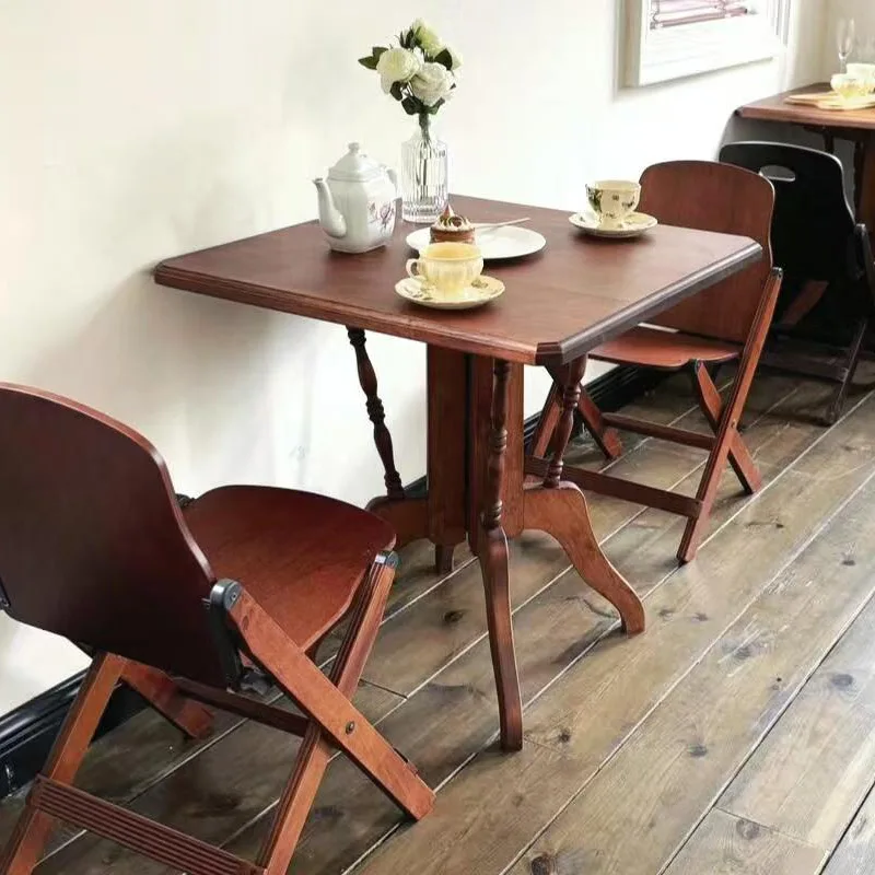 Medieval solid wood square table, retro square, commercial cafe dining table and chairs
