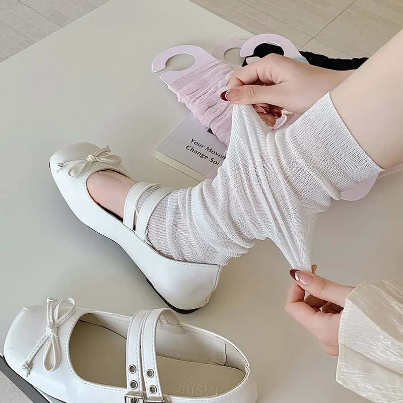 

Summer Thin Leg Warmers JK Japanese Foot Cover Knee Long Socks Y2k Sweet Girls Leg Warmers Solid Color Long Socks Stockings New