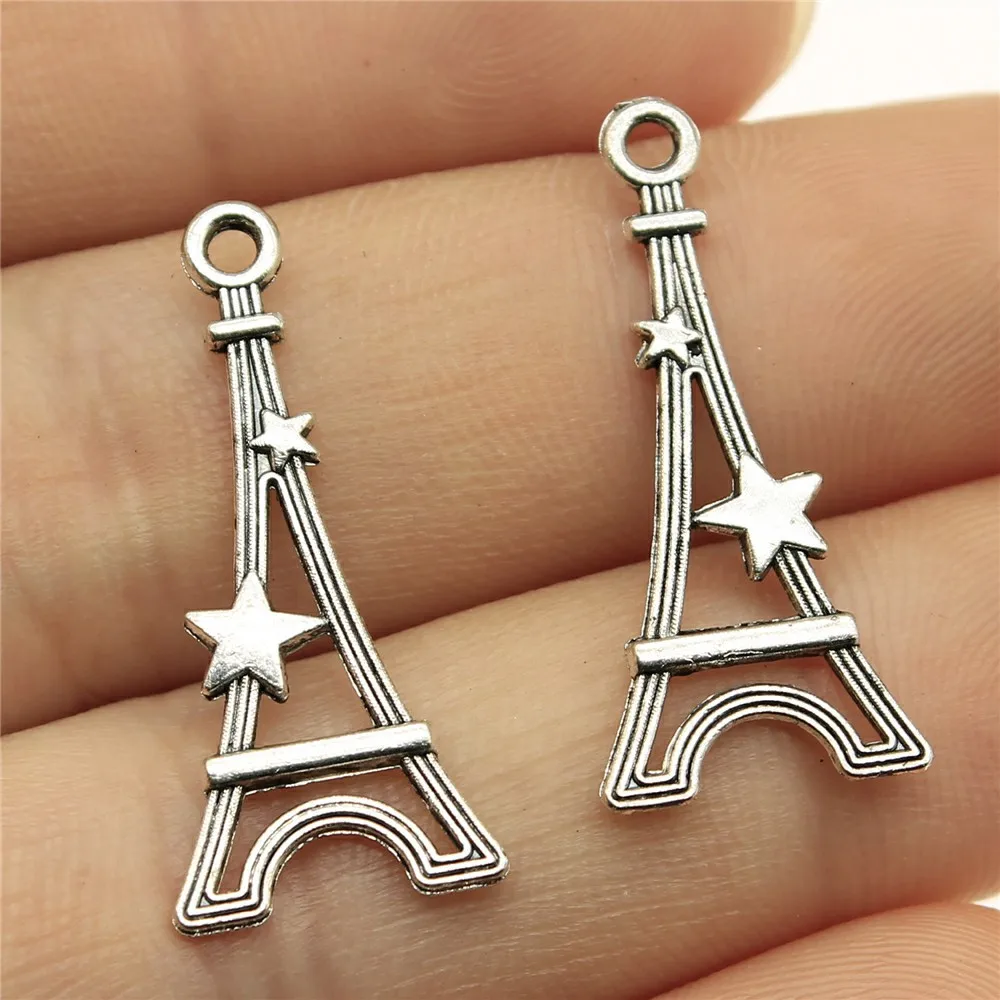 20pcs 30x13mm(1.18x0.51inch) Antique Silver Color Double Sided Tower With Star Charms Alloy DIY Jewelry Findings Bulk