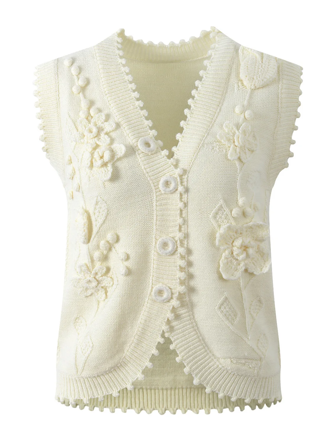 

Spring 2026 Knitted Open Cardigan Vest Faionable Anti-Aging Hand Hooked 3D Flower Decoration Design Sensation Women's...