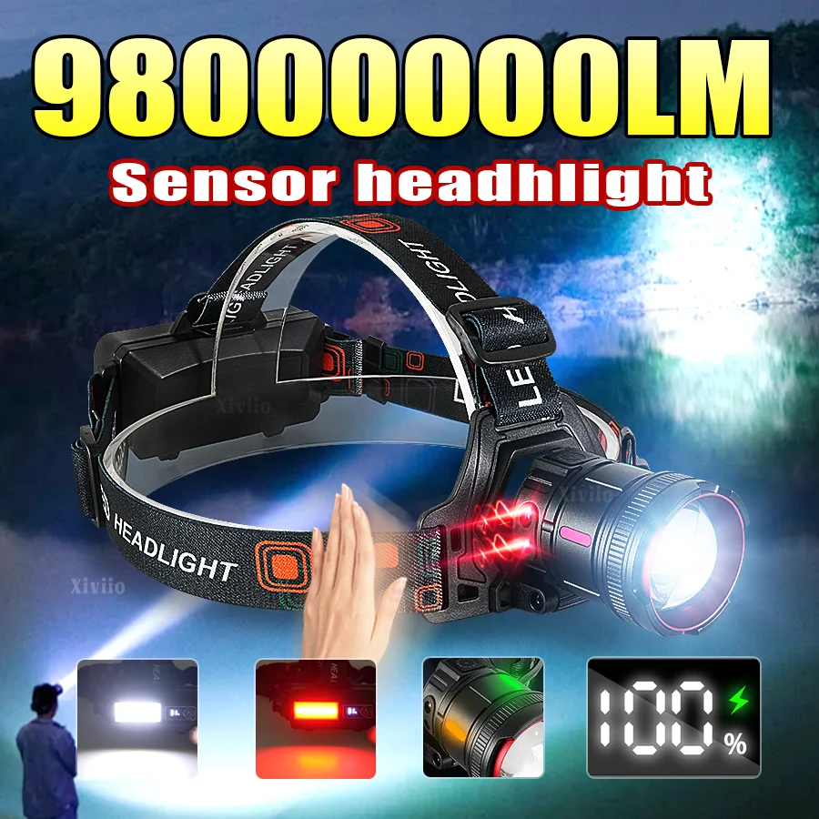 9800000LM Powerful Headlamp Portable Rechargeable LED Lamp Super Powerful Head Flashlight Long Range LED Headlamp For Fishing