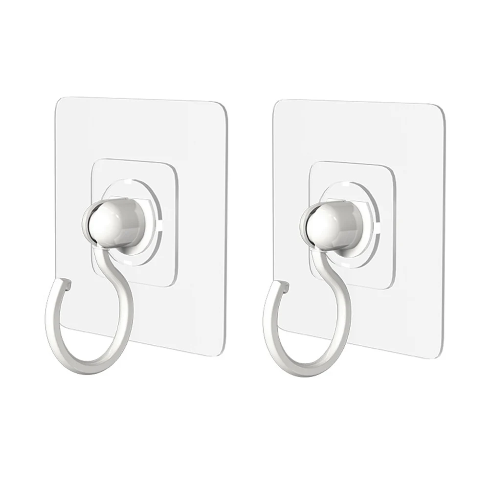 2pcs 360°Rotary Punch-Free Hooks Self-Adhesive Hanger 7.8cm/3in Wall Ceiling Door Hang Coat Bag Hat Key Kitchen Utensils Garden