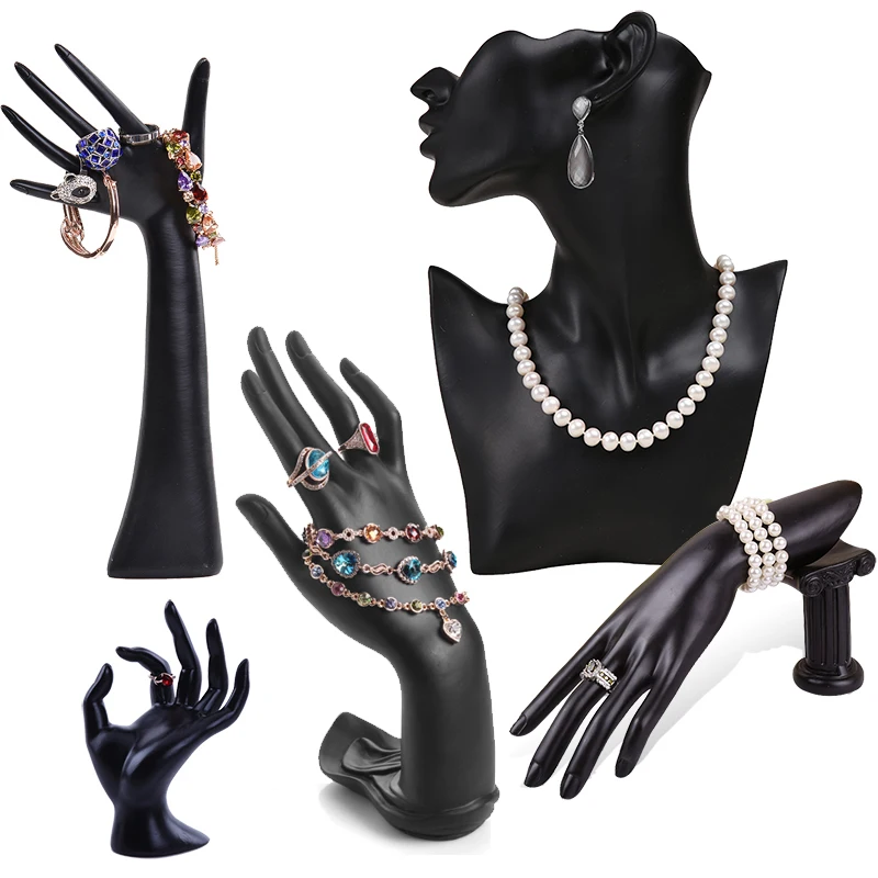 Elegant Mannequin Head Bust Jewelry Organizer Display Stand Mannequin Hands for Necklaces, Earrings, Bracelets and Rings