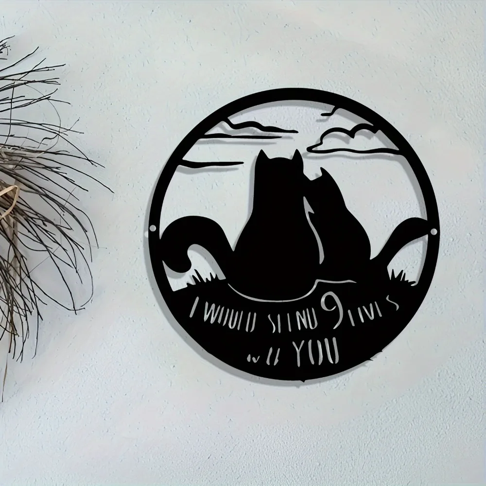 Vintage Cat and People Metal Wall Decor—Sentimental Kitten Silhouette Hanging, for Bedroom, Gift for Cat Lovers