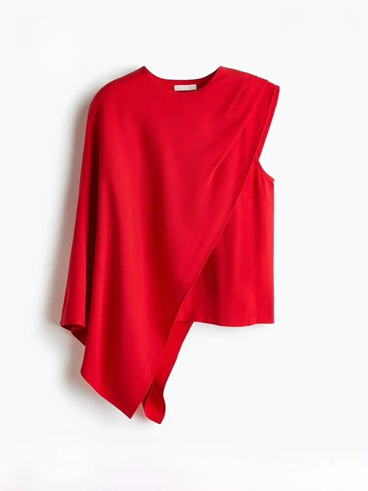 

Spring New Asymmetric Women's Coat Top H&M Casual Style Long Sleeve round Neck Polyester Viscose Blend Comfortable Fit Shirt