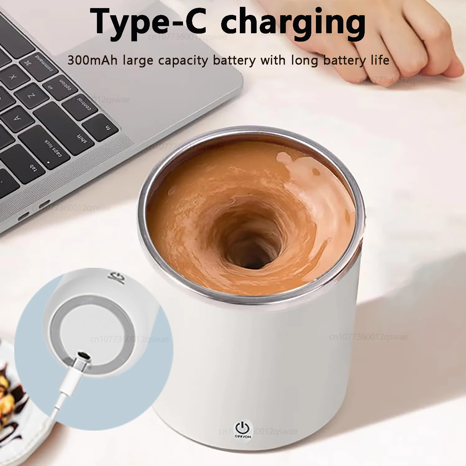 كوب قهوة أوتوماتيكي قابل لإعادة الشحن، كوب مغناطيسي من الفولاذ المقاوم للصدأ مع غطاء، كوب خلط ذاتي للقهوة الكهربائية #5