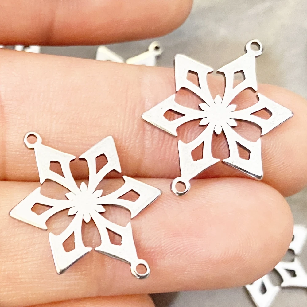 10pieces New Made Design Snowflakes Charm Never Dust Stainless Steel Christmas Making Jewelry Fitting